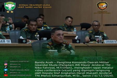 Pangdam IM Ikuti Vicon Bersama Kasad B